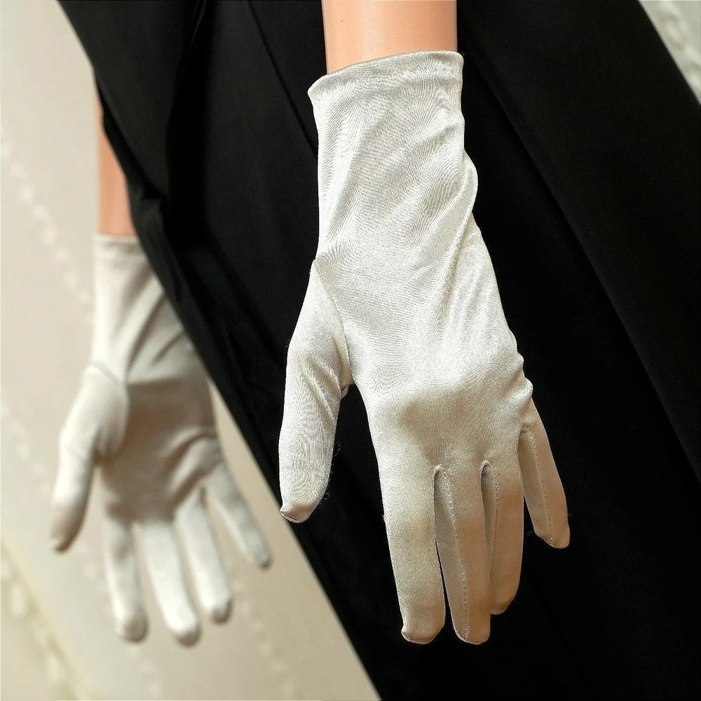 White‎ Satin Wrist Length Gloves (2BL) Formal Dress Gloves Prom Bridal